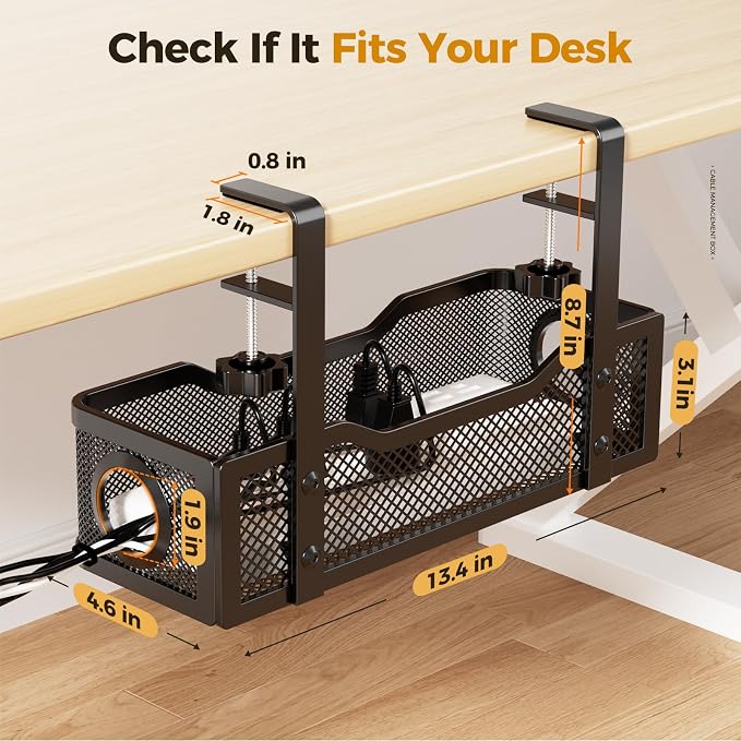 Under Desk Cable Management Tray Black 4 Pack, 13.5" Wire Organizer No Drill | - Image 5