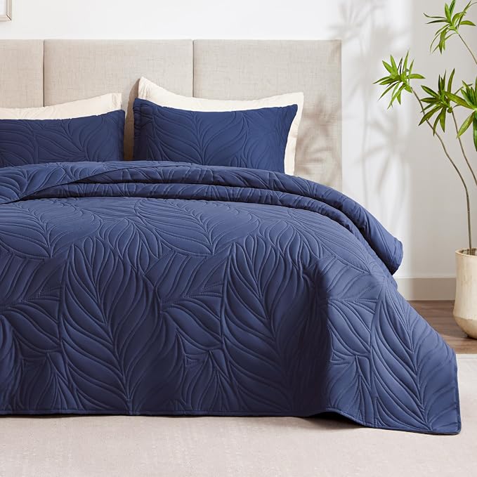 EXQ Home Quilt Set Full Queen Size Navy 3 Piece, Lightweight Soft Coverlet by EXQHomeTexitleCoLtd