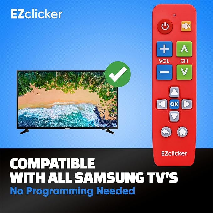 Samsung Replacement TV Remote Compatible with Samsung TV's ONLY (Red) Big Button TV Remote Control, Simplified and Easy to Use (2xAAA Batteries not Included)