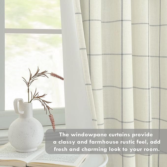 DriftAway 100% Blackout Plaid Linen Curtains 90 Inches Long 2 Panels Gray | - Image 9