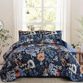 Yiran Navy Blue Sunflower Floral Quilt Set King Size | Botanical Bedspread by Yiran