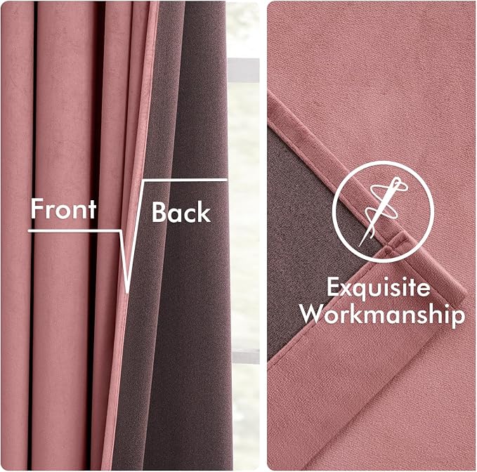 MIULEE Velvet Curtains 50W x 84L 2 Panels Dusty Rose Blackout Curtains | Luxury - Image 6