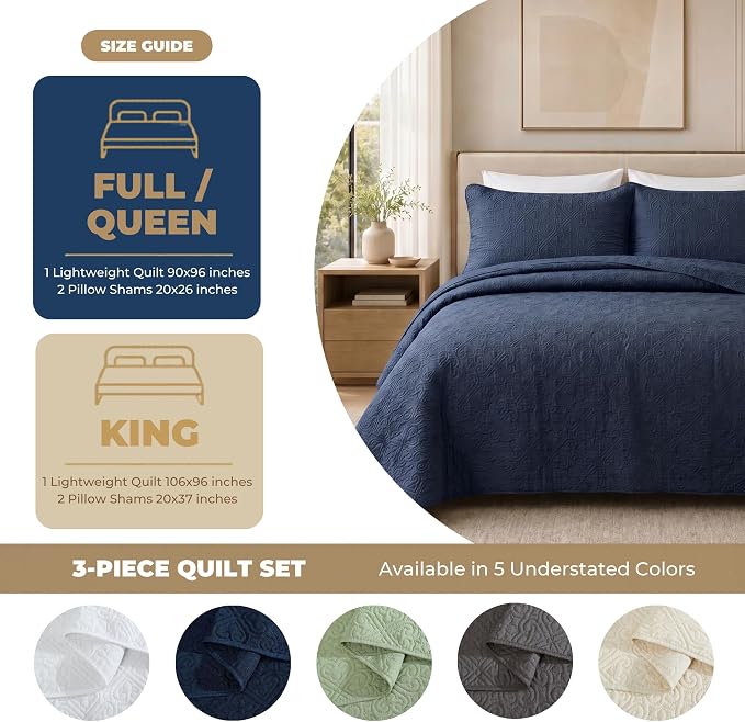 HLC.ME Lorenzo - Navy Blue Bedspreads Full Queen Size Quilt Set, Lightweight - Image 5