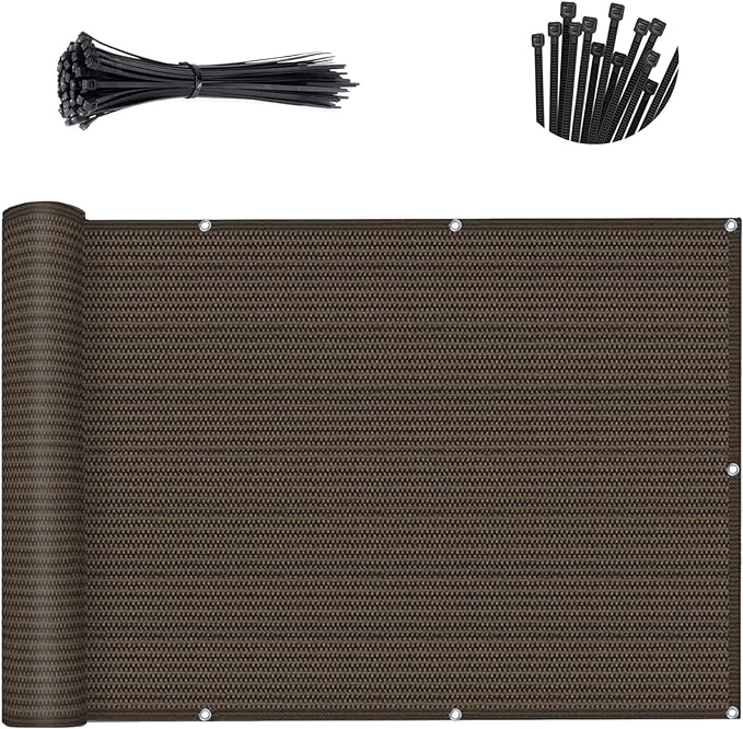 Custom Size 3.3'x23' Brown Balcony Privacy Screen 90% UV Block | Windscreen by SUNLAX