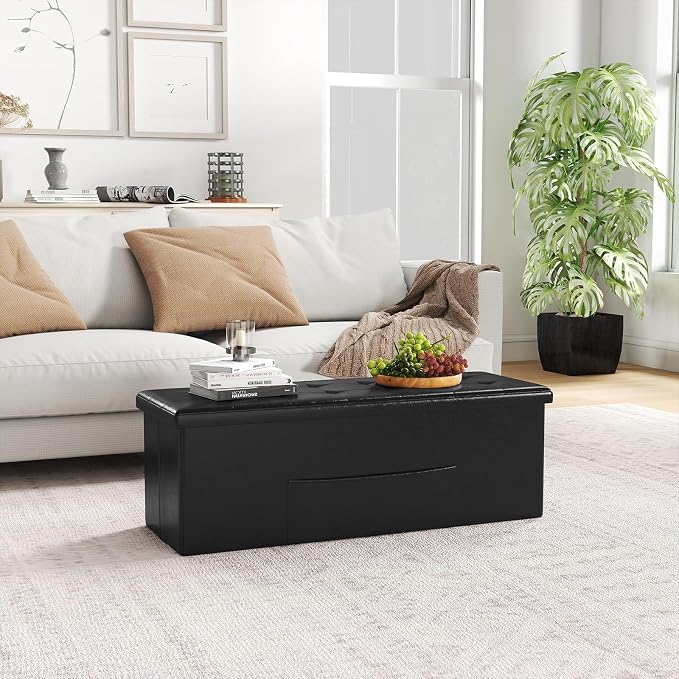 Giantex 43 Inches Folding Storage Ottoman Bench, Upholstered PU Leather Storage - Image 9