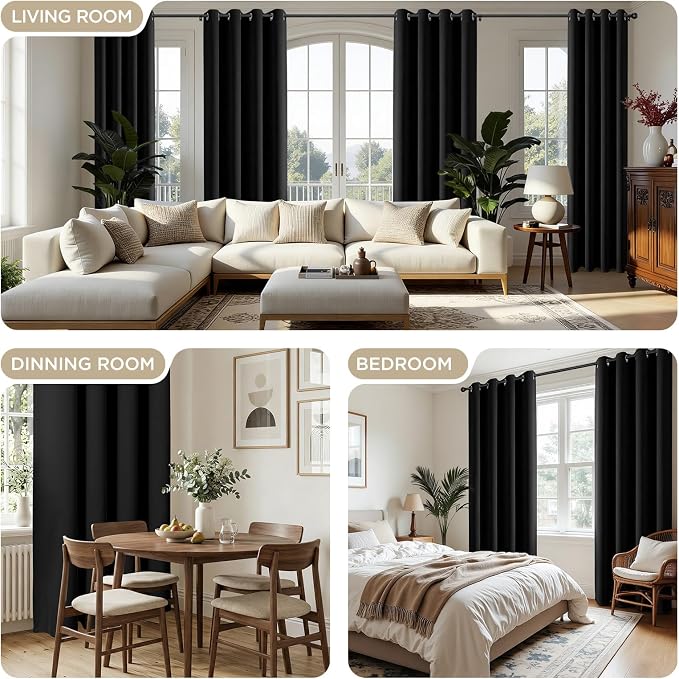 CUCRAF Black Blackout Curtains & Drapes Grommet Soundproof Curtains - Image 5