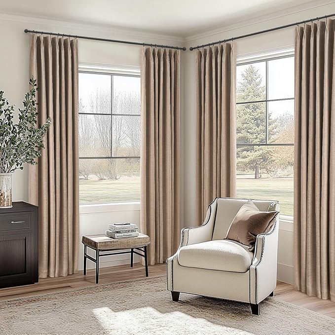 Topfinel Extra Long 100% Blackout Brown Linen Curtains 108 Inches Long - Image 5