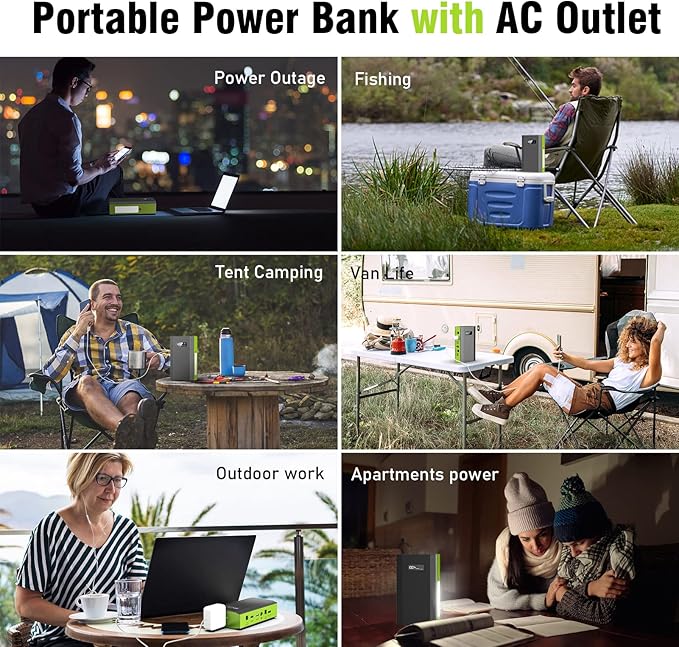 ZeroKor Portable Power Bank with AC Outlet, 65W 110V External Battery Pack 23400mAh Portable Laptop Charger Portable Power Source Backup for Outdoor Tent Camping Home Office Smart Devices -Green