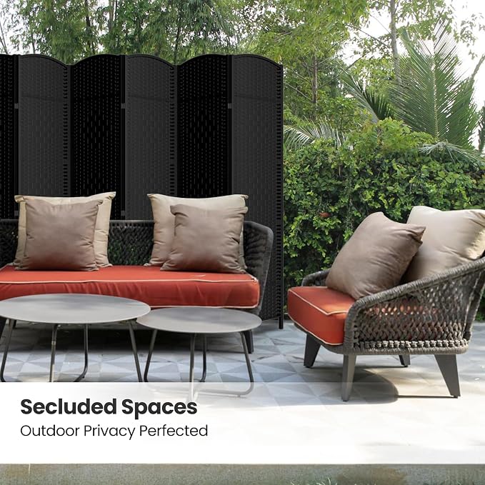 8 Panel Folding Room Divider, Woven Privacy Screen, handcrafted diamond pattern - Image 5