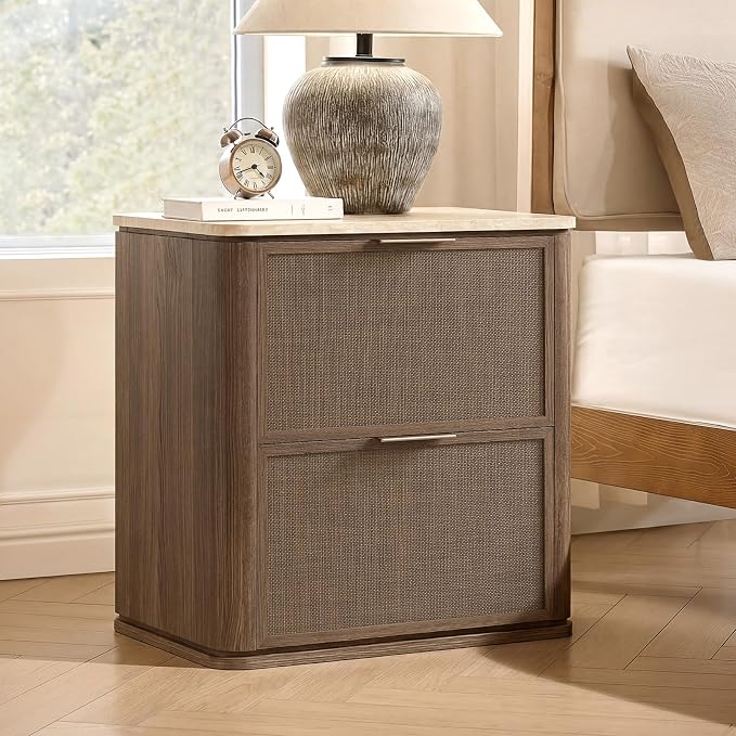 Night Stand Set of 2, 23.11" W Rattan Nightstand - Image 3