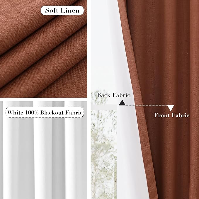 Joywell 100% Blackout Linen Curtains 96 Inch Long - Image 5