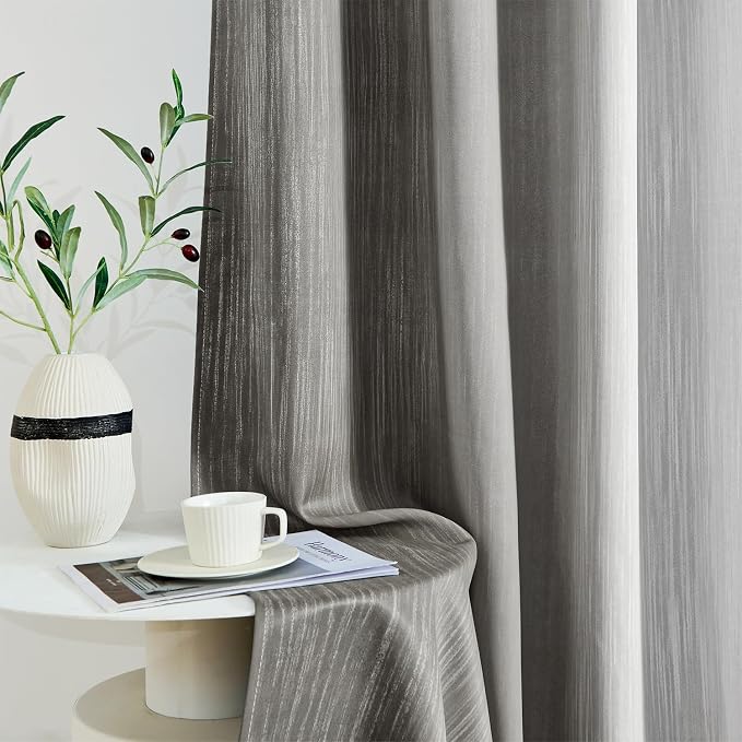 MIULEE Grey and Greyish White Ombre Blackout Curtains 52Wx84L Set of 2 | Full - Image 8