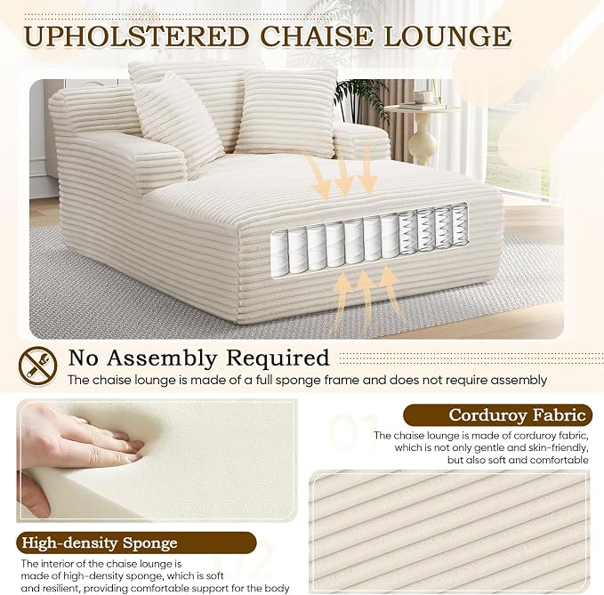 Oversized Chaise Lounge Chair Indoor, Comfy Fluffy Cloud Couch, Modern Deep - Image 3