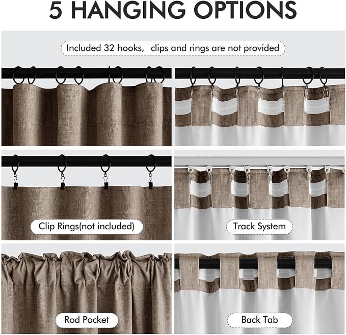 MIULEE 100% Blackout Back Tab Pleat Linen Curtains 50" Wx84 L, Dutch Cocoa | 2 - Image 7