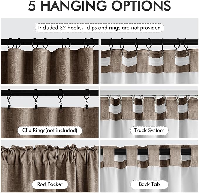 MIULEE 100% Blackout Back Tab Pleat Linen Curtains 50" Wx108 L, Dutch Cocoa | 2 - Image 7