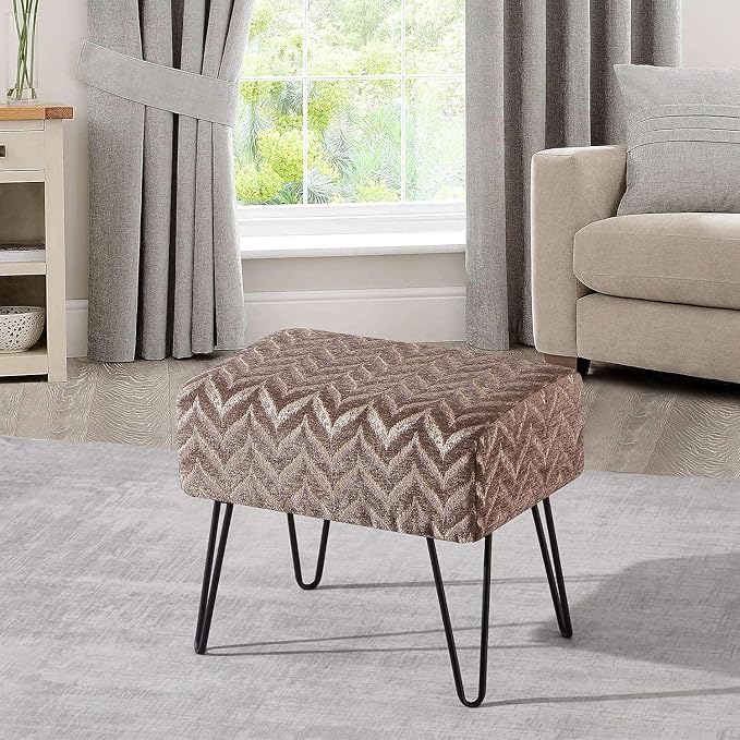 Home Soft Things Jacquard Chenille Ottoman, Arusha-Light Brown, Fuzzy Entry Way - Image 4