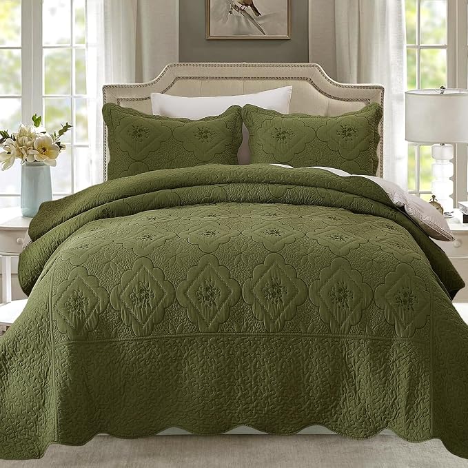 Cmfshape Floral Embroidery Quilt Set, 3 Pieces Queen Quilt Bedding Set by cmfshape-quiltset