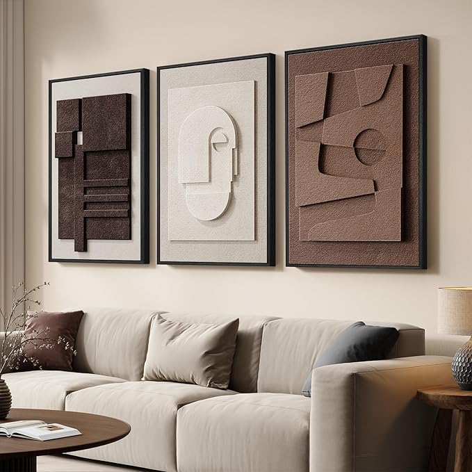 3D Textured Framed Brown and White Abstract Wall Art Set, 3 Piece 16x24 In | - Image 2