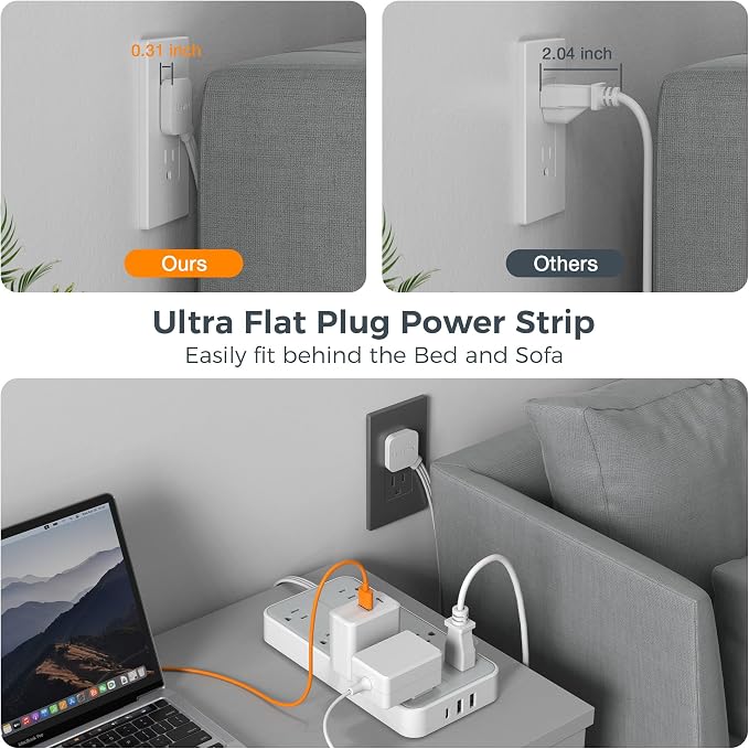 TESSAN Power Strip Surge Protector, 6FT Flat Plug Extension Cord | 8 Outlets 3 - Image 3