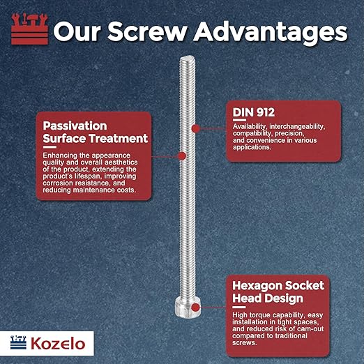 Kozelo 10pcs Socket Head Cap Screws - [M6-1 x 110mm] 304 Stainless Steel Allen Socket Drive for Electrical Motor 3D Printing Fan Engine Replacement Use, Silver