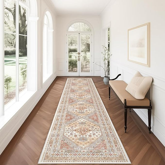 zesthome Washable Runner Rug 2.5x12 - Stain Resistant Entryway Rug,Ultra-Thin Kitchen Rugs, Anti Slip Backing Runner Rugs for Entrance Laundry Room Indoor Hallway (Orange,2.5'x12')