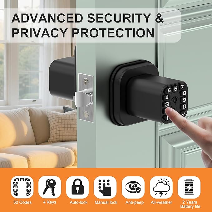 Richelock IU52 Double-Sided Keypad Door Lock, All-Weather, Fully Waterproof Keyless Entry with Dual-Sided Programmable Codes, Same Key Both Sides for Outdoor, Indoor, Gate & Fence