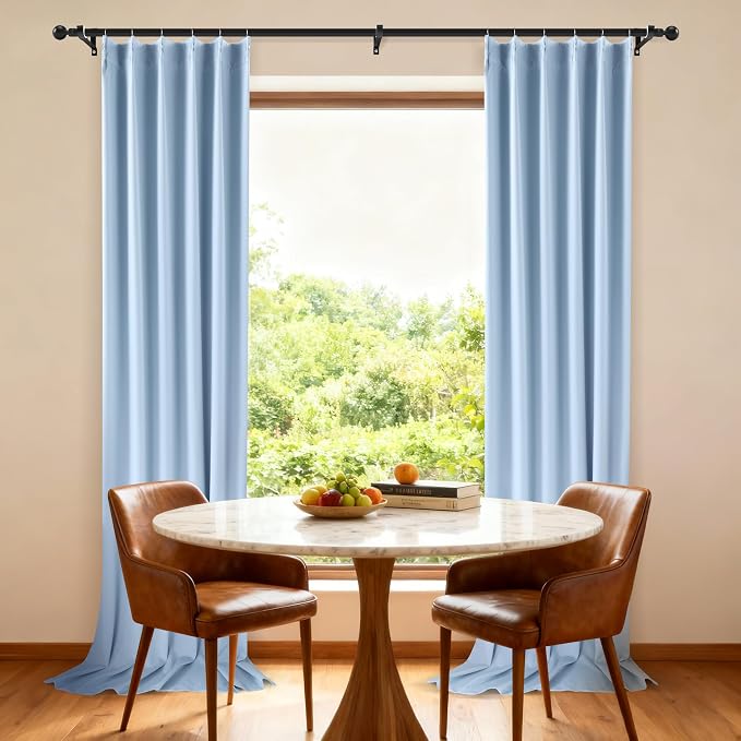 Etherealveil Light Blue Pinch Pleated Blackout Curtains 2 Panels 40"x102" | - Image 2