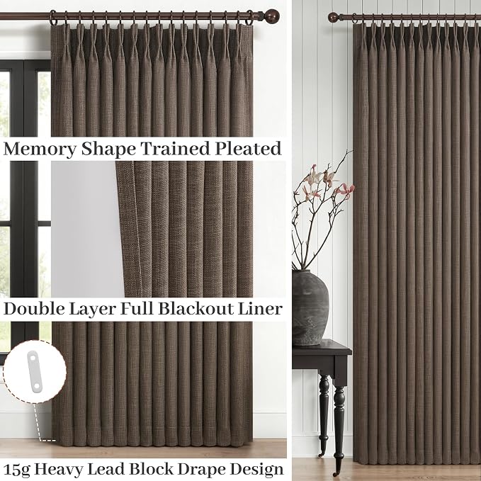 Blackout Dual Layer Thick Linen Room Divider Curtains 78 Inches Long, Dark Flax - Image 4