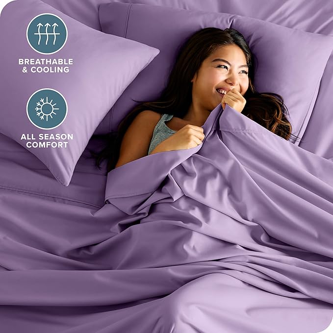 Bare Home Hotel Luxury Queen Sheet Set, Extra Soft - 6 Piece Set - Deep Pockets - Easy Fit - Cooling & Breathable - Wrinkle, Fade, Stain Resistant - Includes 4 Pillowcases (Queen, Lavender)