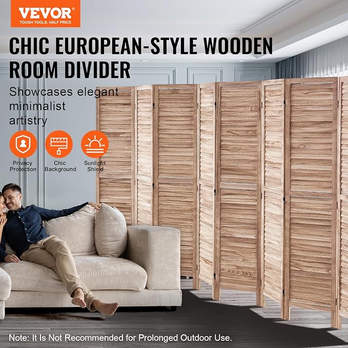VEVOR Wood Room Divider, 8 Panel Wood Folding Privacy Screen, 66.9 Inches Tall - Image 2