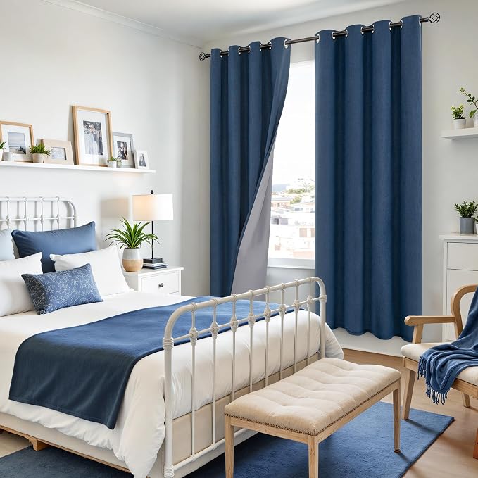 YoungsTex Navy Blue Linen Blackout Curtains - Image 4