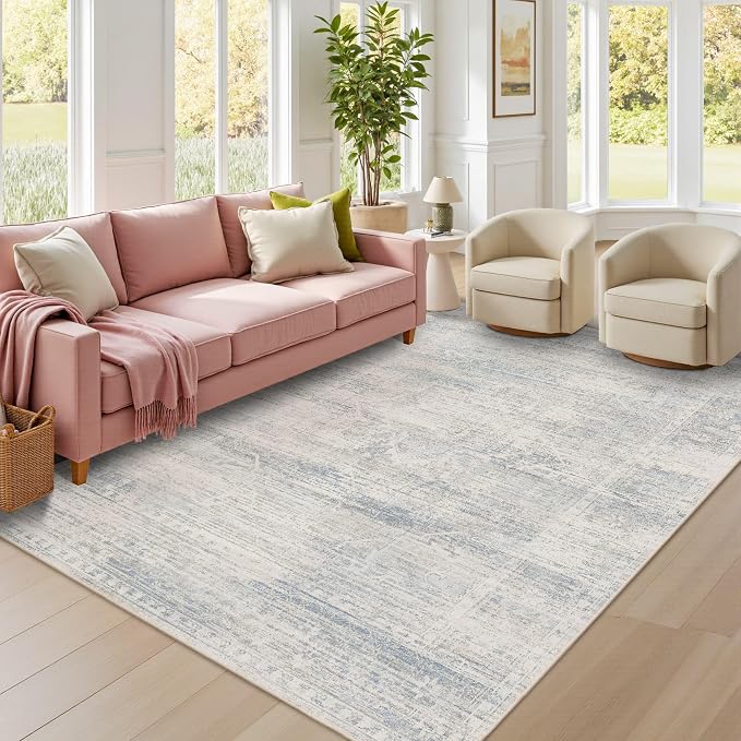 Latte&Fog Washable Blue Rugs for Living Room, 5x7 Area Rug for Bedroom | Non - Image 3