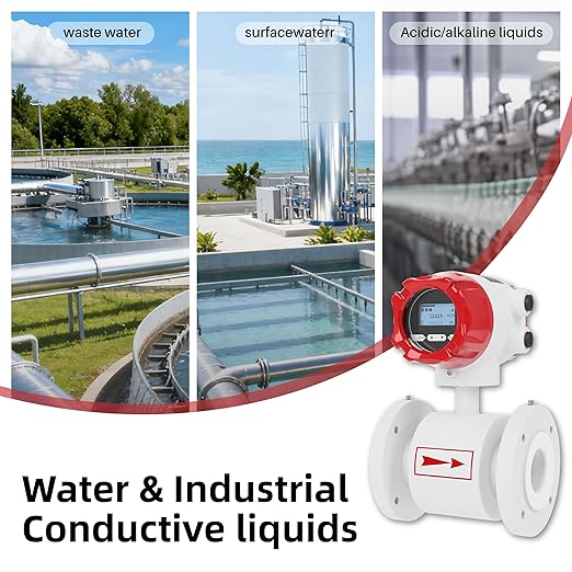 Electromagnetic Flow Meter,High-Precision Industrial Flowmeter Digital Display IP65 Protection 4-20mA Output Pipe Sensor for Wastewater, Sewage, and Seawater（DN15)
