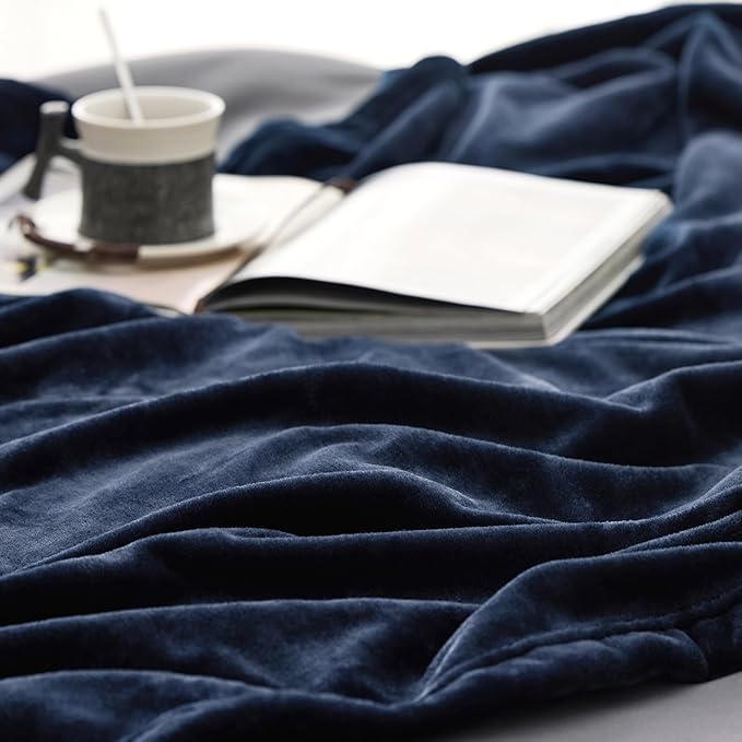 Bedsure GentleSoft Navy Fleece Blankets Queen Size - Bed Blanket Blue Soft Lightweight Plush Fuzzy Cozy Luxury Microfiber, 90x90 inches
