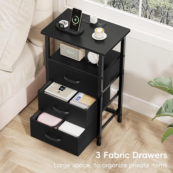 Night Stand with Charging Station, LED Nightstand - Image 9