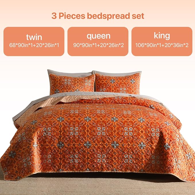 Boho Quilt King Set, 3-Piece Hand-Quilted Bedspread, Lightweight All Season - Image 2