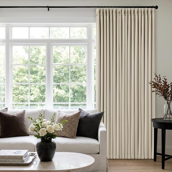 Oatmeal Beige Extra Wide Blackout 60 x 92 Inch Pinch Pleat Curtains 1 Panel | by Twodrapes