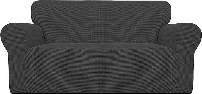 Easy-Going Stretch Oversized Loveseat Slipcover 1-Piece Sofa Cover Furniture Protector Couch Soft with Elastic Bottom for Kids Polyester Spandex Jacquard Fabric Small Checks Dark Gray