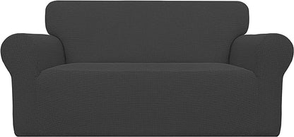 Easy-Going Stretch Oversized Loveseat Slipcover 1-Piece Sofa Cover Furniture Protector Couch Soft with Elastic Bottom for Kids Polyester Spandex Jacquard Fabric Small Checks Dark Gray