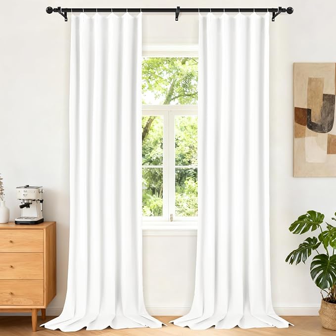 Etherealveil Pure White Pinch Pleated Semi Blackout Curtains 2P 40"x102" | Back by Etherealveil