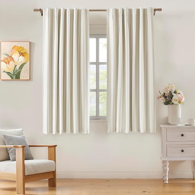 ZJDECOR Beige Striped Full Blackout Curtain Panels 63 Inch by ZJDECOR