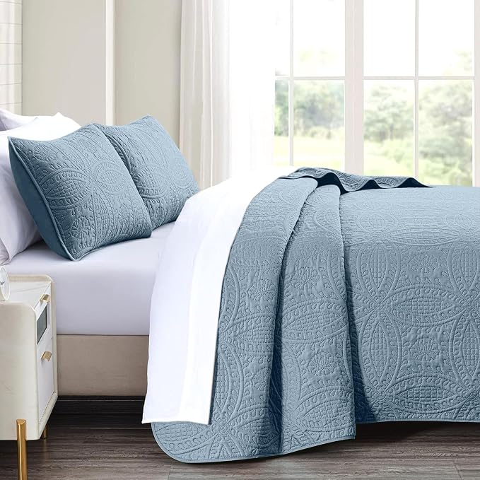 akkialla Dusty Blue Full/Queen Quilt Set, Ultrasonic Lightweight Bedspread - Image 4