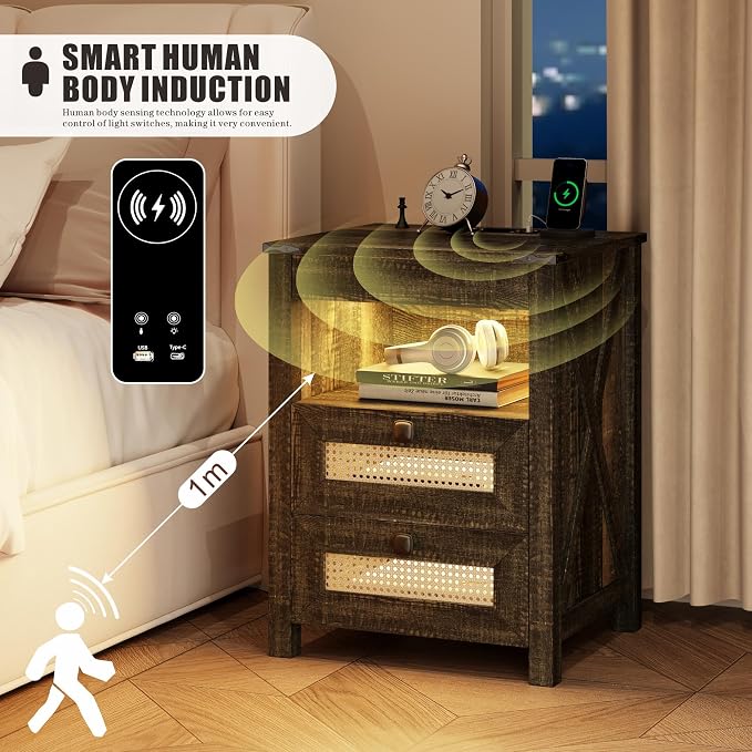 LED Night Stand with Gun Drawer & Charging Station | Human Sensor Lights - Image 7