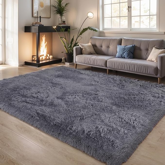 3x5 Thick Grey Fluffy Shag Rug for Bedroom, Plush Washable Carpet | Area Rug - Image 7