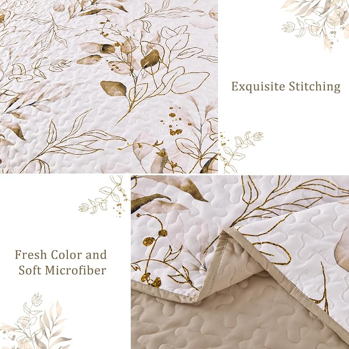 Anibedding Brown Quilt Set King, Fall Botanical Bedspread Bedding Set | Soft - Image 6