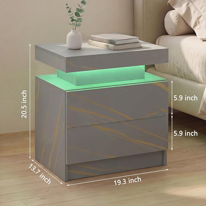 Gray Modern LED Nightstand Set of 2 - Image 2