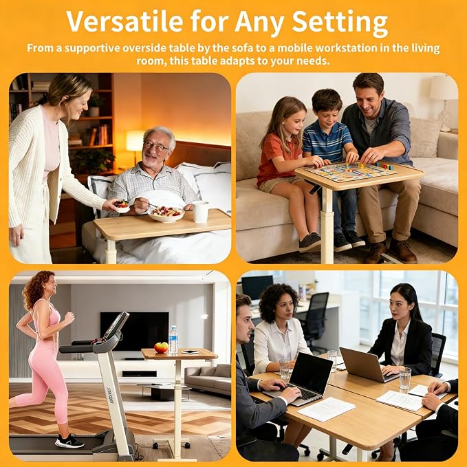 Adjustable Overbed Table with Wheels, Pneumatic Height Lift Rolling Bedside - Image 7