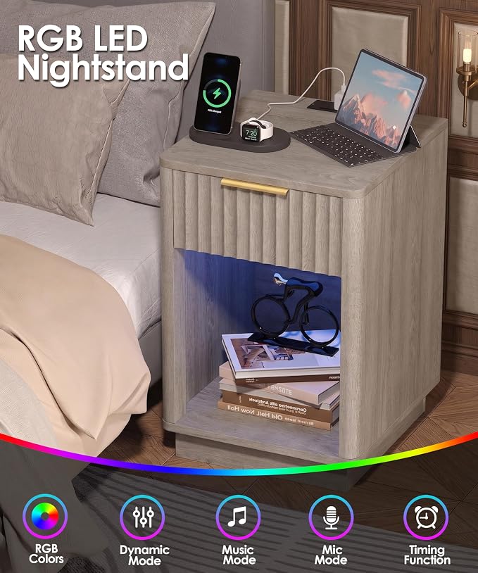 Akxomel Fluted Nightstand Set 2 Bedside Table - Image 7
