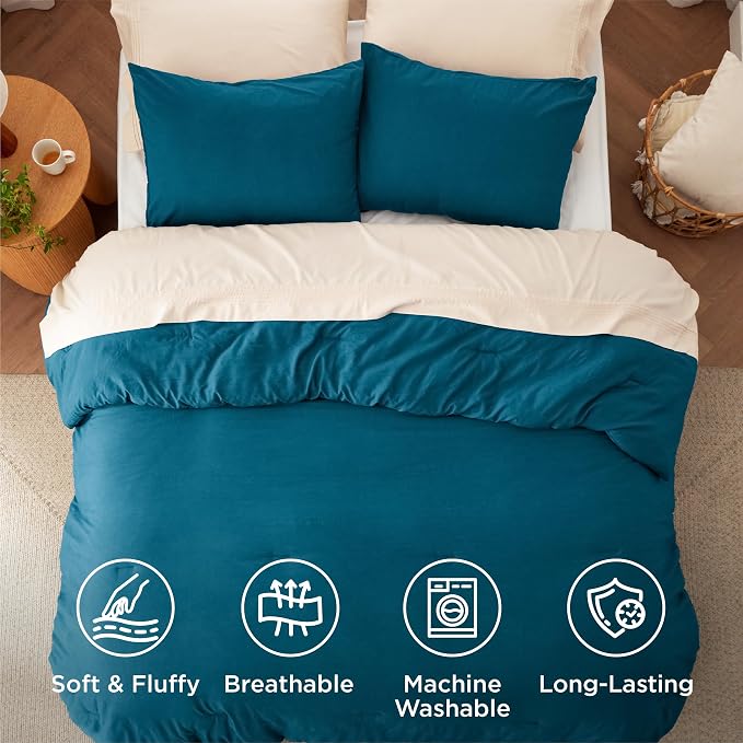 Bedsure Full Comforter Set, Teal Soft Prewashed Bedding - Image 4