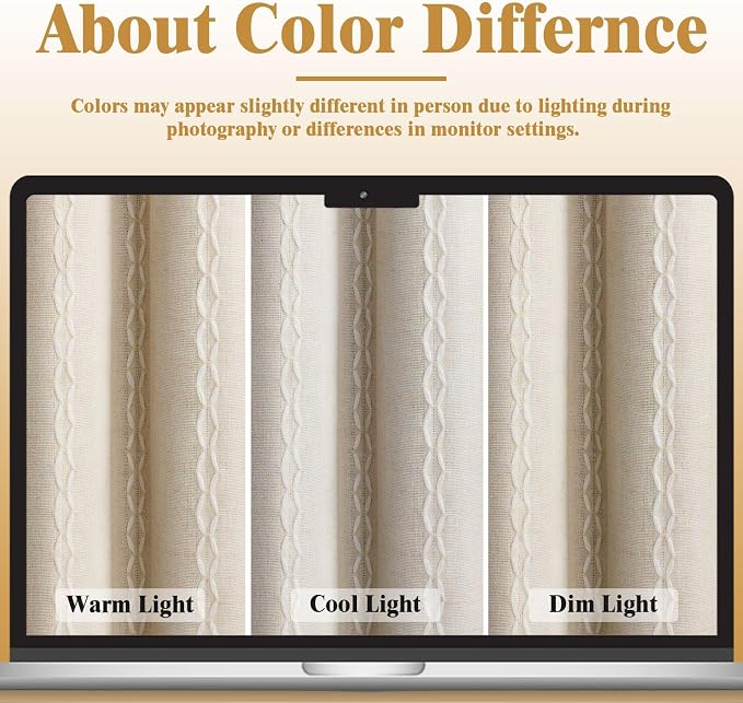 Boho 100% Blackout Curtains 90 Inch 2 Panels Linen Blend Beige | Vintage - Image 5
